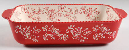 Floral Lace Red 13"  Rectangular Baker