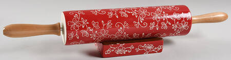 Floral Lace Red Rolling Pin & Stand