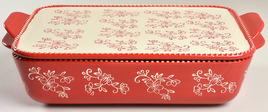 Floral Lace Red Rectangular Baker & Lid