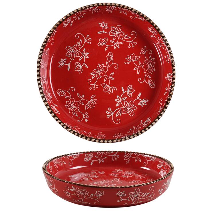 Floral Lace Red 8" Deep Round Platter (Lid-It) by Temp-Tations