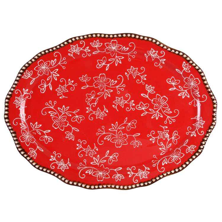 Floral Lace Red 12" Oval Serving Platter by Temp-Tations