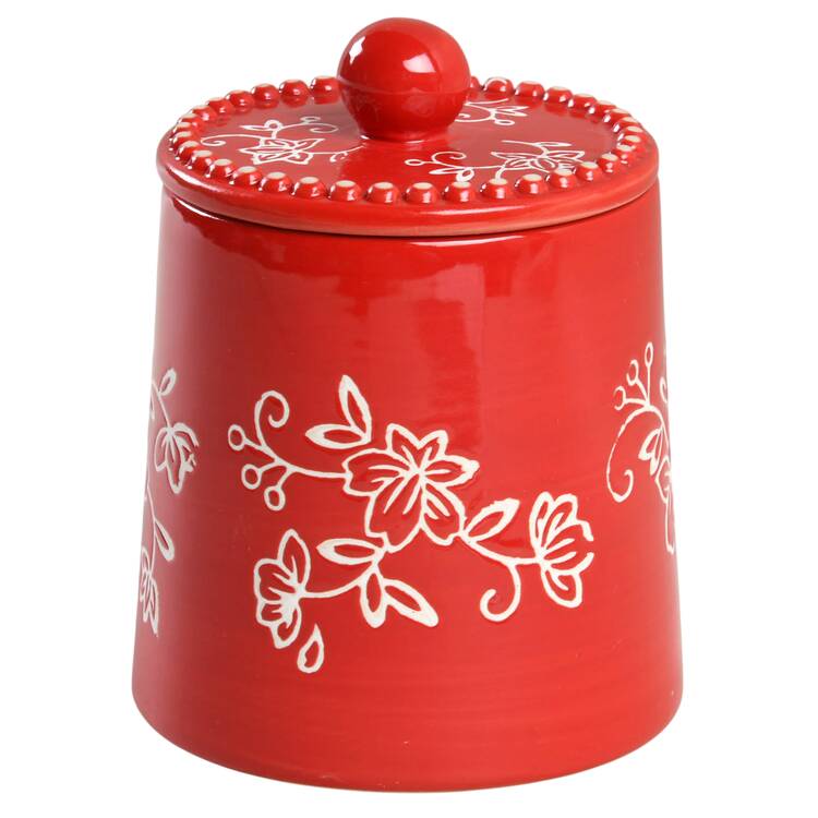 Floral Lace Red Sugar Bowl & Lid