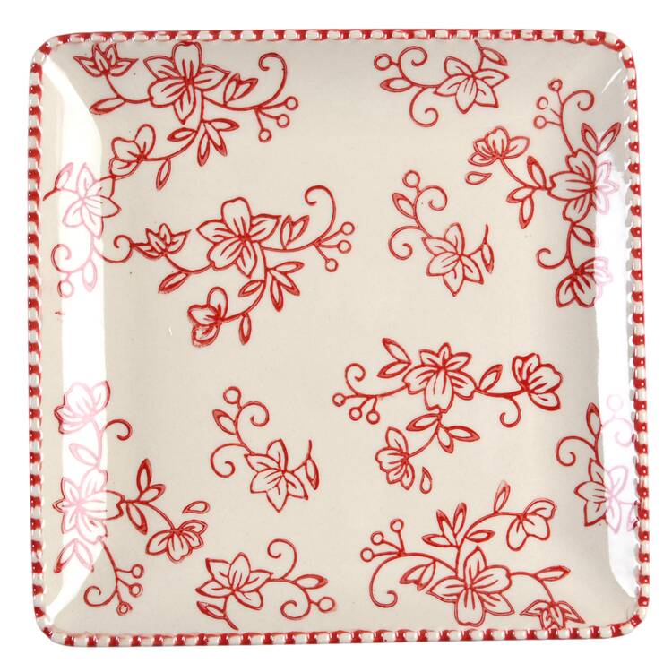 Floral Lace Red Square Salad Plate