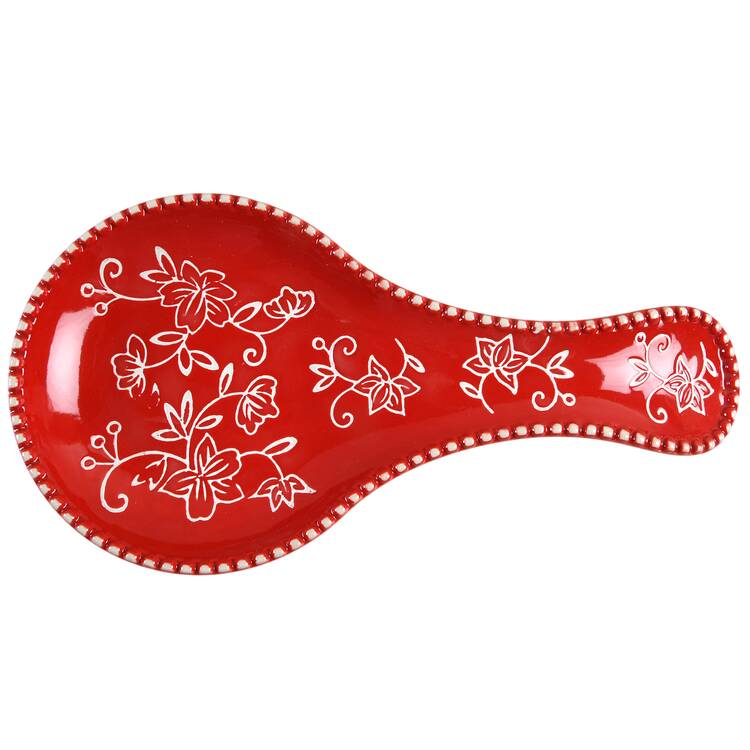 Floral Lace Red Spoon Rest/Holder (Holds 1 Spoon)