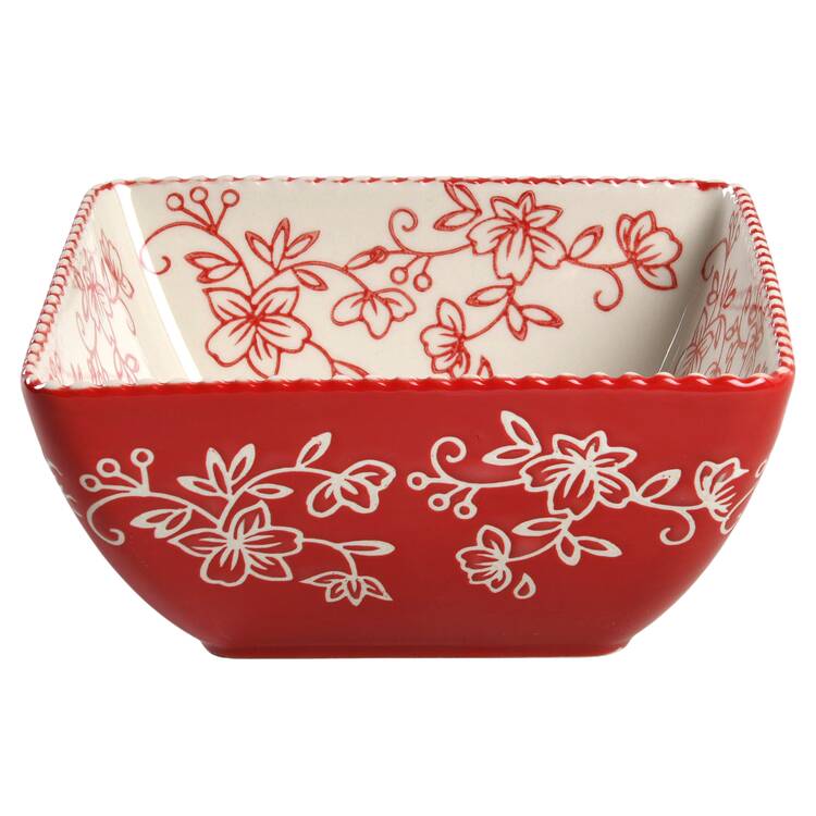 Floral Lace Red Square Soup/Cereal Bowl