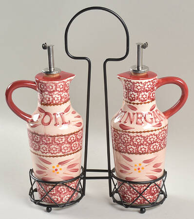 Old World Red Oil & Vinegar Drizzle Jars with Metal Holder by Temp-Tations
