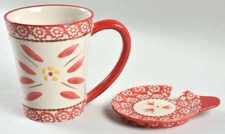 Old World Red Mug & Lid/Coaster No Spoon by Temp-Tations