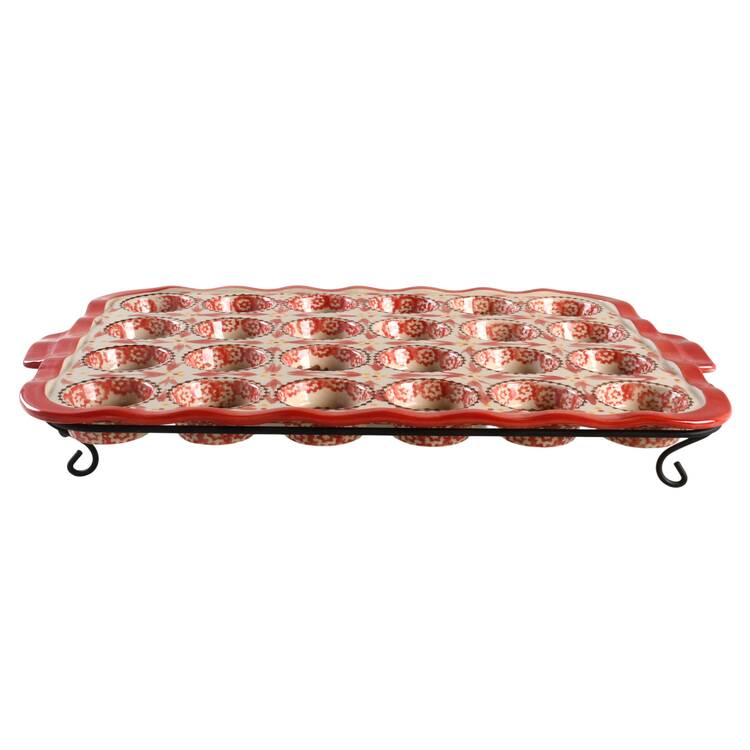 Old World Red Muffin Pan (Holds 24 Mini Muffins) & Metal Stand by Temp-Tations