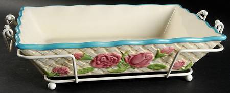 Rose 12" Rectangular Baker W/Metal Stand