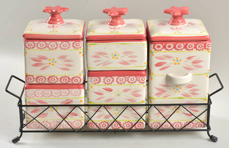 Old World Hot Pink (9 Pc) Square Stacking Canister Set (No Scoop)