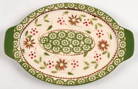Old World Poinsettia 10" Oval Lid-It (Trivet,Tray,Baker Lid)