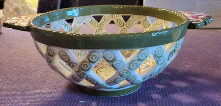 Old World Poinsettia 12" Pierced Round Bowl