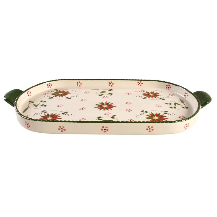 Old World Poinsettia 17" Squoval Tab Handled Lid-It for 17" Squoval Tab Handled Baker by Temp-Tations
