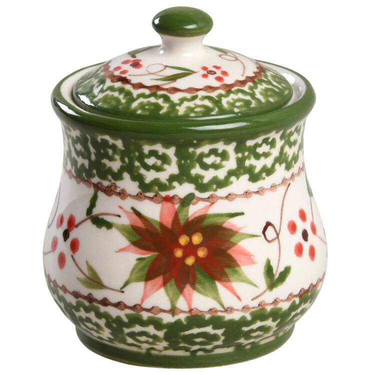 Old World Poinsettia Sugar Bowl & Lid