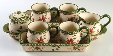 Old World Poinsettia (9 Pc) Beverage Set (4 MUG,CR,SU,SWH & BEV9T)