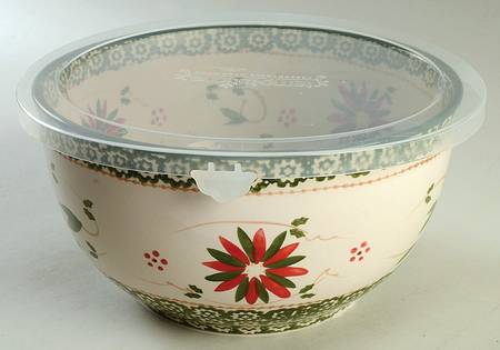 Old World Poinsettia 9" Mixing Bowl & Plastic Lid