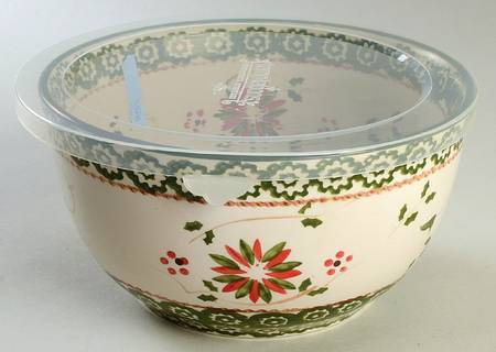 Old World Poinsettia 8" Mixing Bowl & Plastic Lid (MB8 & MB8PL)