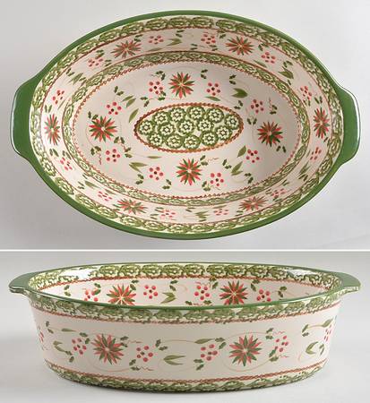 Old World Poinsettia 13" Oval Baker