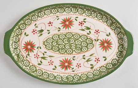 Old World Poinsettia 13" Oval Lid-It (Trivet,Tray,Baker Lid)