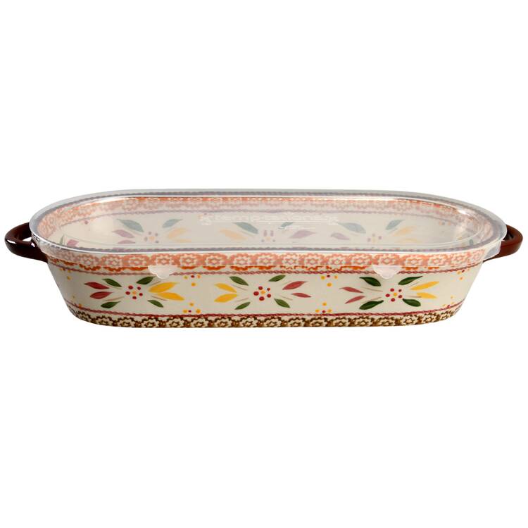 Old World Fallfetti 16" Oval Handled Baker & Plastic Lid