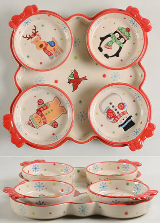 Winter Whimsy (5 Piece) Condiment Bowl Set (4 Bowls & Tray)