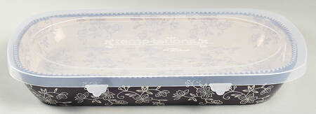 Floral Lace Eggplant 13" Rectangular Deep Serving Platter & Plastic Lid