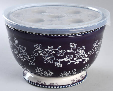 Floral Lace Eggplant 7" Pedestal Bowl with Steamer/Floral Frog Lid & Plastic Lid