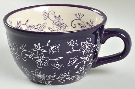 Floral Lace Eggplant 24 Oz Soup Mug No Lid-It(Saucer), Spoon Or Plastic Lid