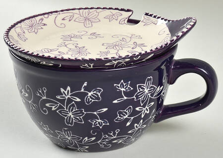 Floral Lace Eggplant 24 Oz Soup Mug & Lid-It(Saucer)