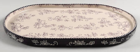Floral Lace Eggplant 13" Oval Lid-It (Trivet,Tray,Baker Lid)