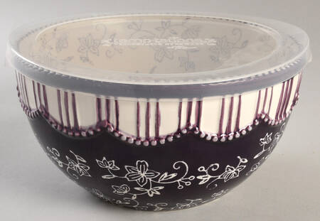 Floral Lace Eggplant 8" Mixing Bowl & Plastic Lid (MB8 & MB8PL)