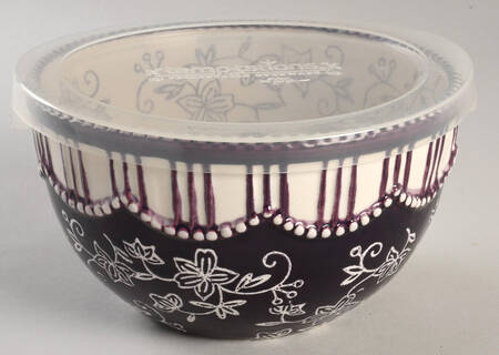 Floral Lace Eggplant 6" Mixing Bowl & Plastic Lid