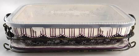 Floral Lace Eggplant 4pc 15" Rect. Baker (Baker,Lid,Tray & Stand)