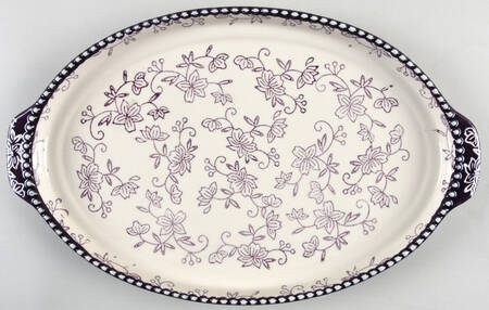 Floral Lace Eggplant 13" Oval Handled Tray