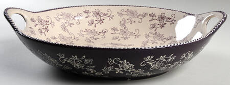 Floral Lace Eggplant 14" Handled Round Serving Bowl