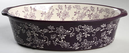 Floral Lace Eggplant 13" Oval Baker
