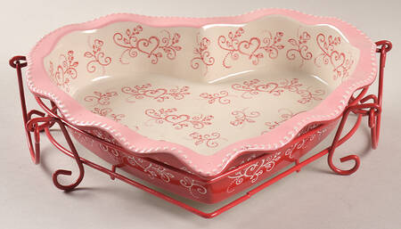 Floral Lace Romance 11" Heart Shaped Baker & Metal Stand