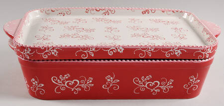 Floral Lace Romance 13" Rectangular Handled Baker & Lid-It (RBH13 & LIRH13)