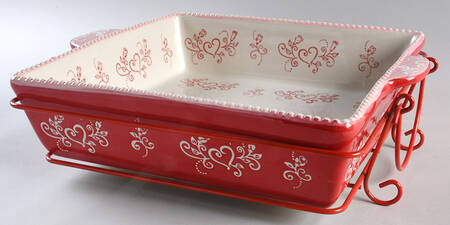 Floral Lace Romance 11" Square Baker with Metal Stand