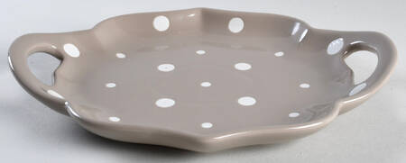 Polka Dot Taupe 10" Scalloped Handled Tray