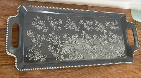 Floral Lace Gray 19" Rectangular Tray with Upswept Handles