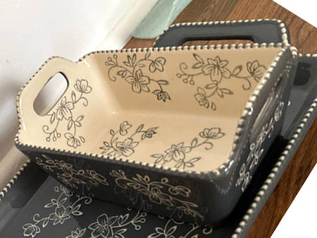 Floral Lace Gray Upswept Handled Loaf Pan