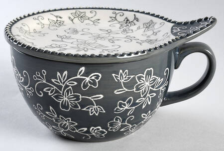 Floral Lace Gray Soup Mug & Lid-It