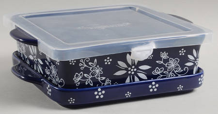 Classic Blue 8" Square Baker & Plastic Lid w/Lid-It