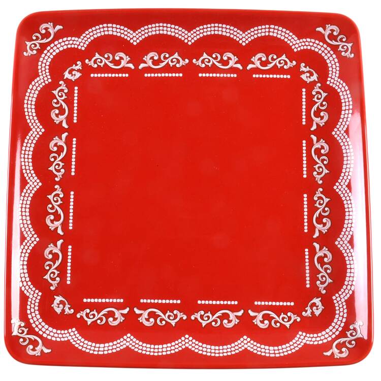 Doodle Doo Red Square Dinner Plate