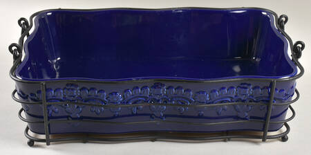 Fruit Basket Cobalt 13" Rectangular Baker w/Metal Stand & Wicker Trive