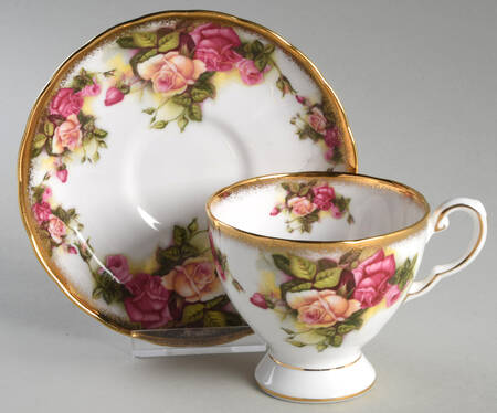 Victoria Rose-Brushed Gold Footed Cup & Saucer Set