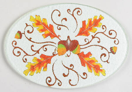 Fall Harvest Oval Glass Trivet for 2 Qt Casserole