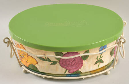 Floral Blossom 10" Round Baker with Metal Stand & Glass Trivet