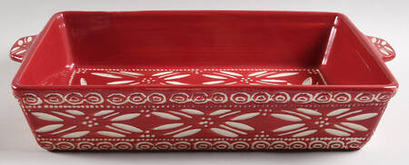 Carved Old World Cranberry 13"  Rectangular Baker